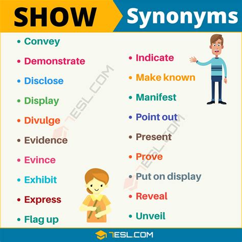 Synonyms for SHOW in English indicate, demonstrate, prove, reveal, display, evidence, point out, manifest, testify to, evince,. . Showed another word